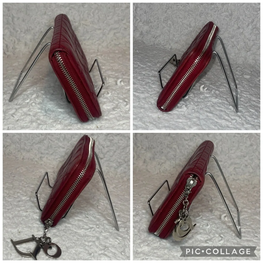 Christian Dior Voyageur Cannage Quilted Lady Dior Leather Zip Long Wallet in Red